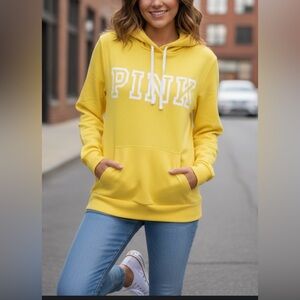 PINK Victoria's Secret Bright Yellow Hoodie Size Small